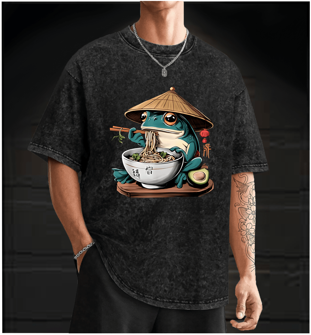 Ramen Frog Vintage Washed 100% Cotton T-Shirt - TheDrunkShark