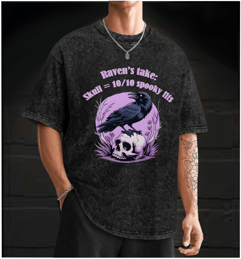 Raven??£¤s Skull Fashion Vintage Washed 100% Cotton T-Shirt - TheDrunkShark