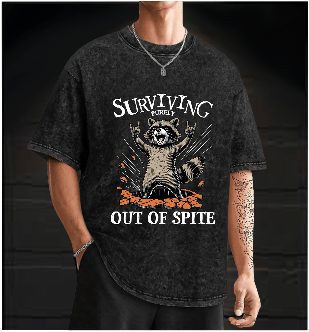 Rockin' Raccoon Fun Vintage Washed 100% Cotton T-Shirt - TheDrunkShark