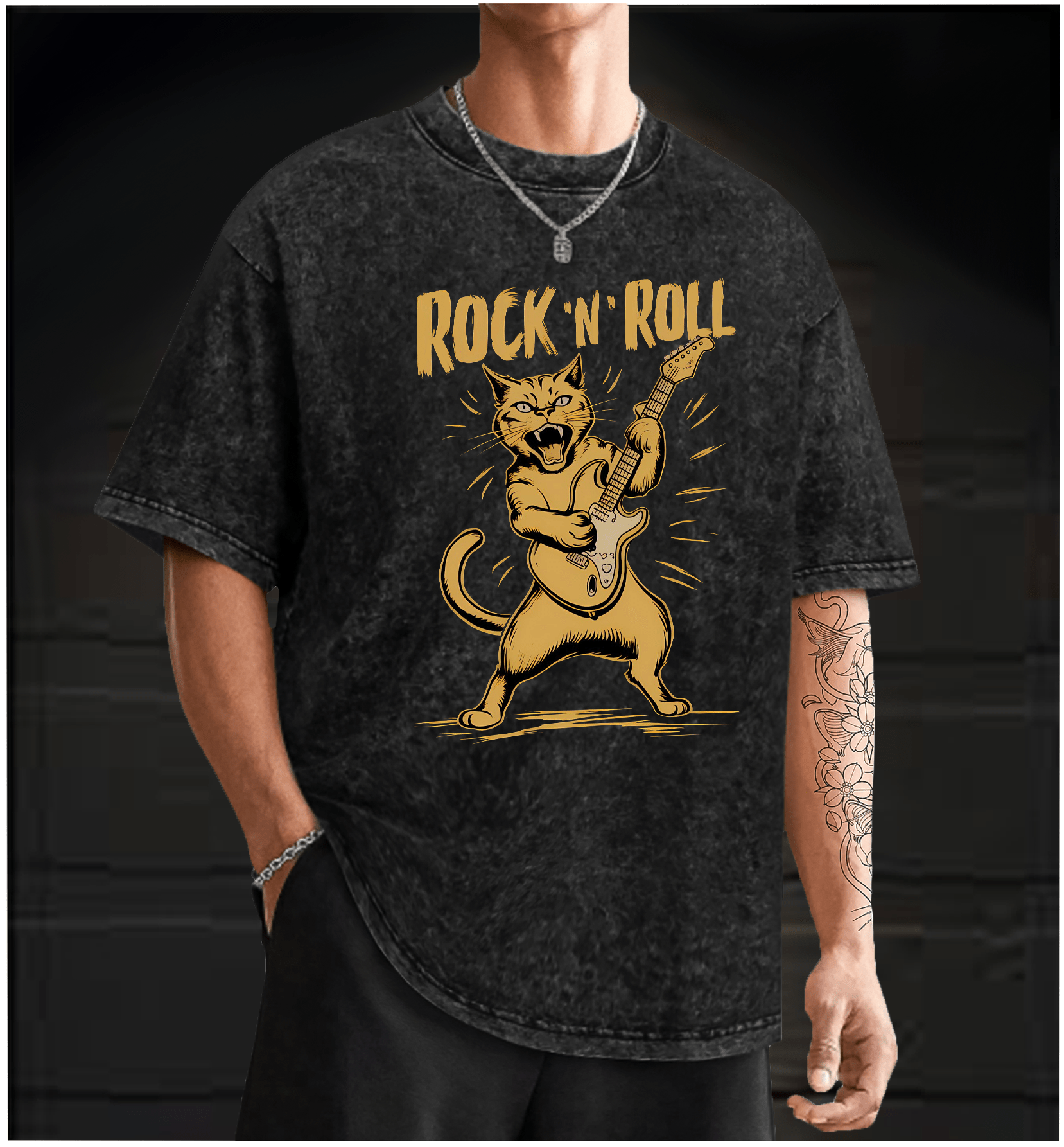 Rocking Cat Vintage Washed 100% Cotton T-Shirt - TheDrunkShark