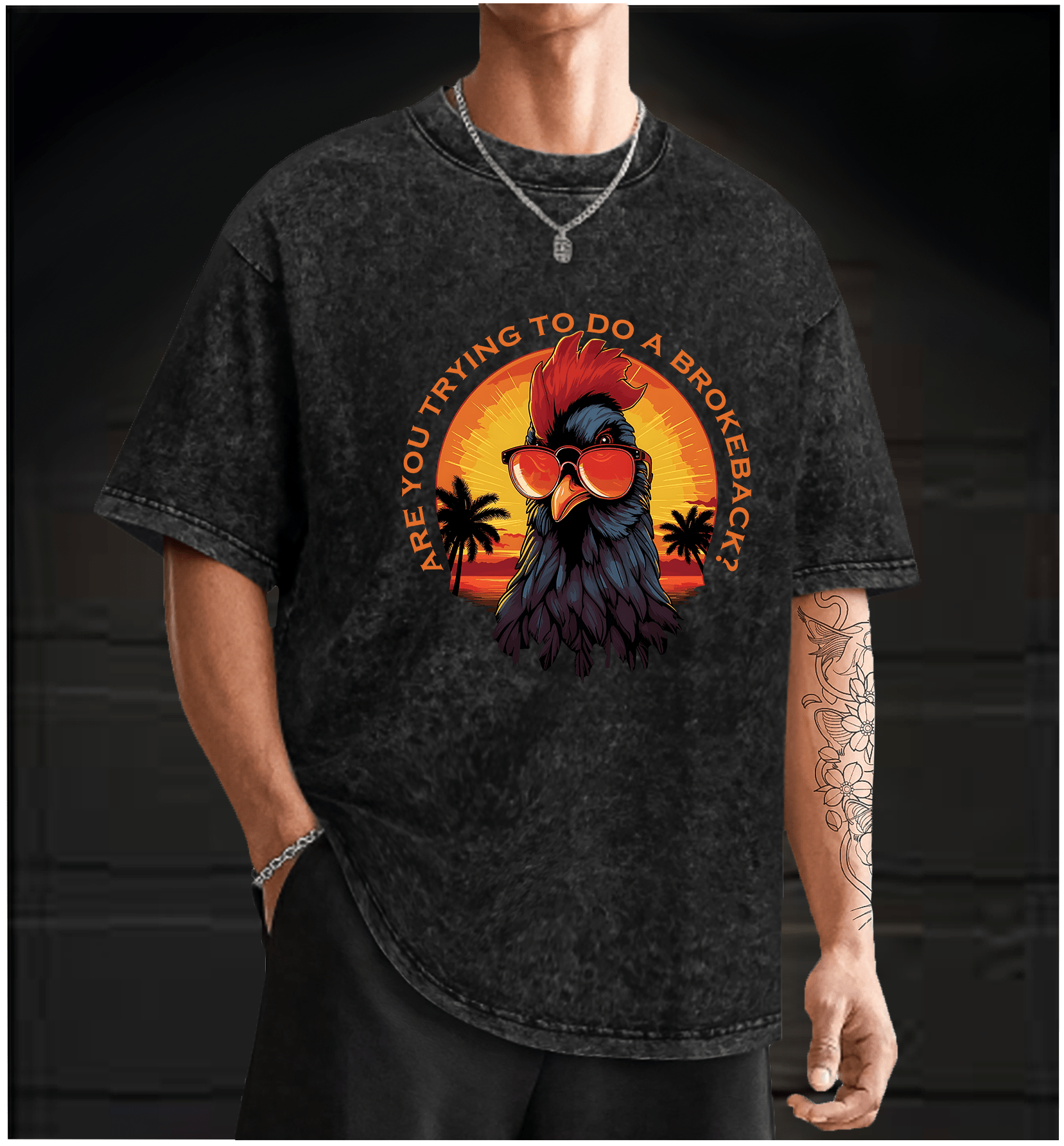 Rooster's Brokeback Vibe Vintage Washed 100% Cotton T-Shirt - TheDrunkShark