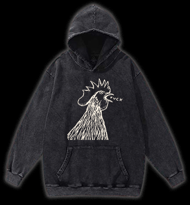 Rooster's Rry:FUCK Vintage Washed 100% Cotton Hoodie - TheDrunkShark