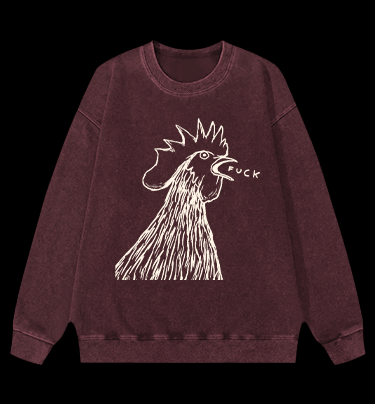 Rooster's Rry:FUCK Vintage Washed 100% Cotton Sweatshirt - TheDrunkShark
