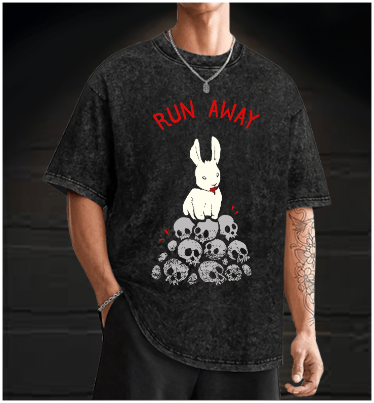 Run Away Rabbit Vintage Washed 100% Cotton T-Shirt - TheDrunkShark