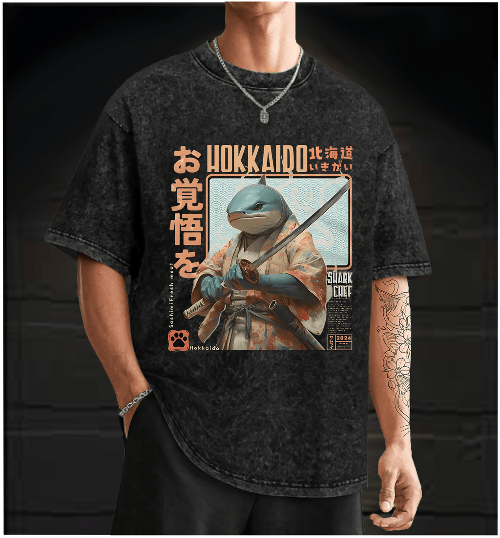 Samurai Shark Chef Vintage Washed 100% Cotton T-Shirt - TheDrunkShark