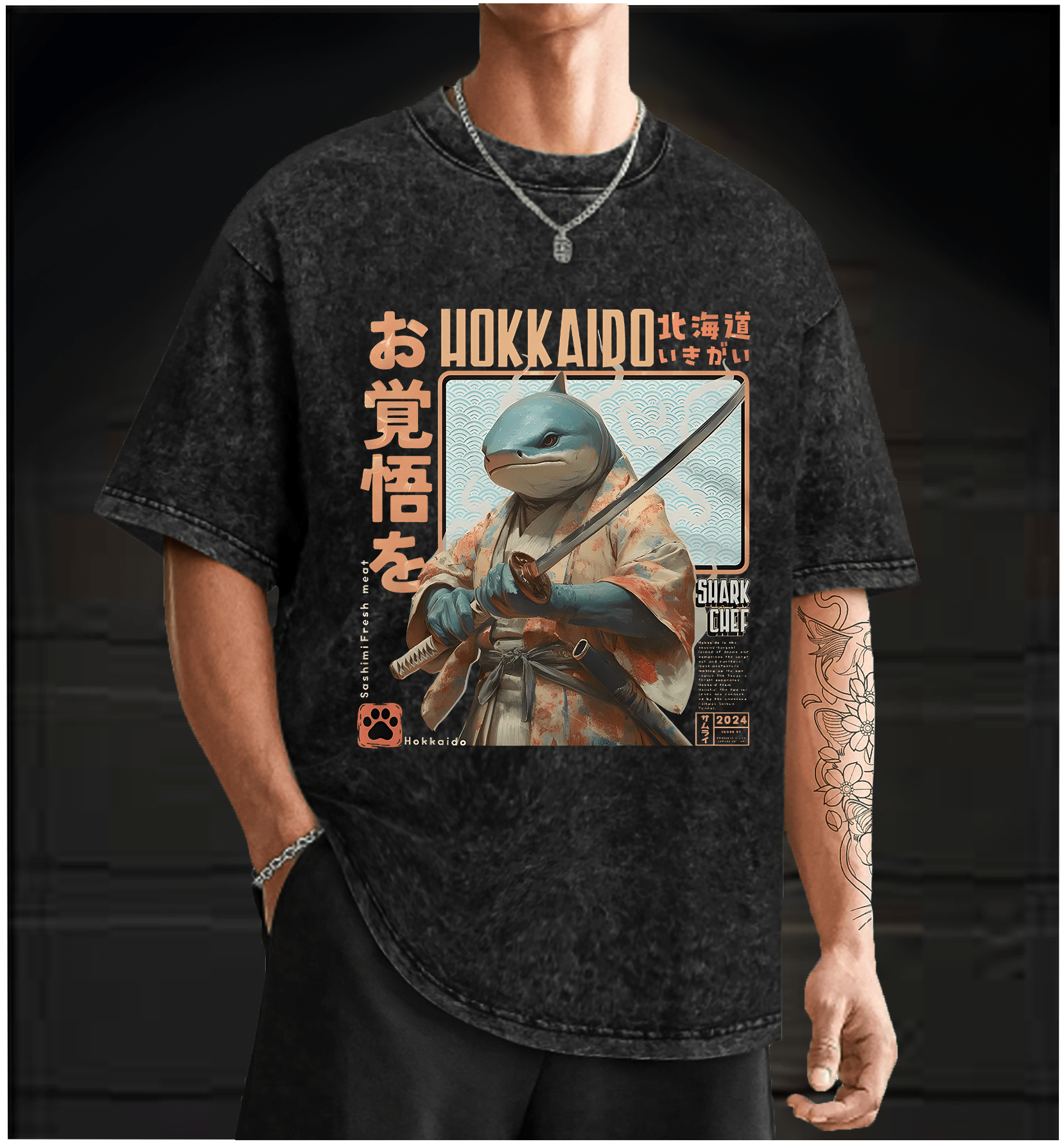 Samurai Shark Chef Vintage Washed 100% Cotton T-Shirt - TheDrunkShark