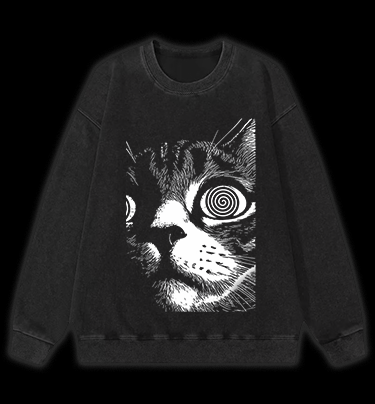 Scary Cat Vintage Washed 100% Cotton Sweatshirt - TheDrunkShark