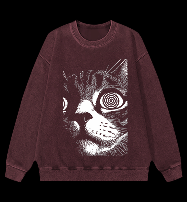 Scary Cat Vintage Washed 100% Cotton Sweatshirt - TheDrunkShark