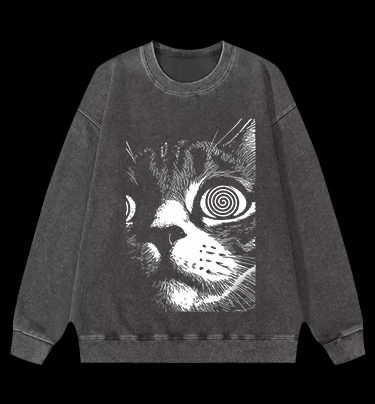 Scary Cat Vintage Washed 100% Cotton Sweatshirt - TheDrunkShark