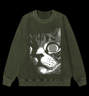 Scary Cat Vintage Washed 100% Cotton Sweatshirt - TheDrunkShark