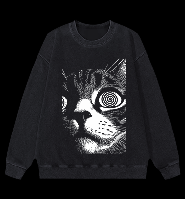 Scary Cat Vintage Washed 100% Cotton Sweatshirt - TheDrunkShark