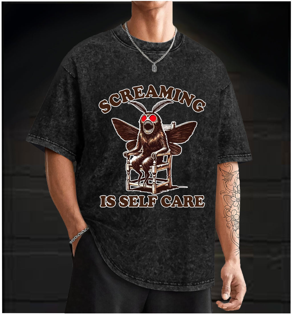  Screaming Is Self Care Moth Vintage Washed 100% Cotton T-Shirt - TheDrunkShark