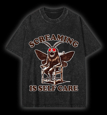  Screaming Is Self Care Moth Vintage Washed 100% Cotton T-Shirt - TheDrunkShark