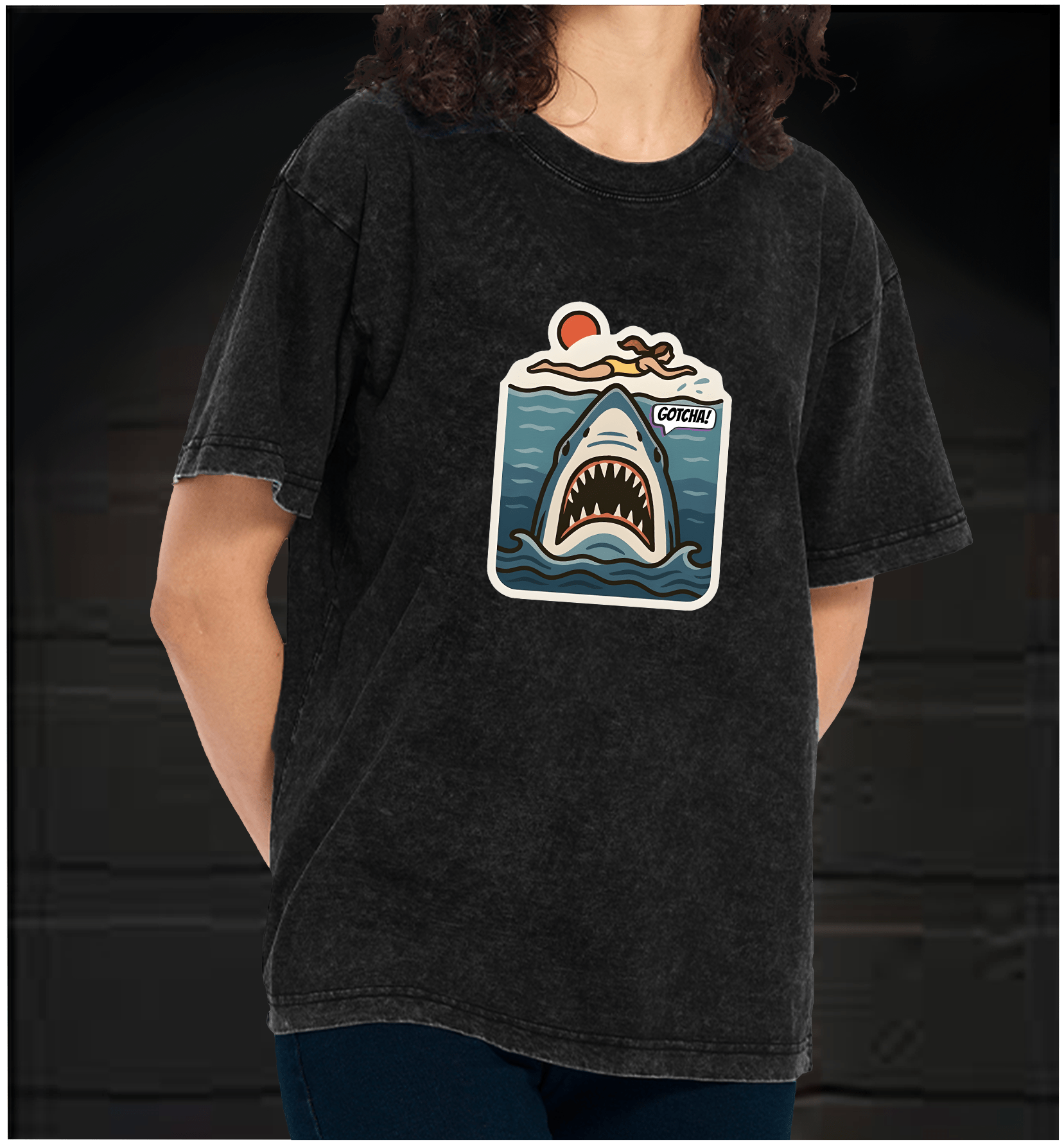 Shark: Beach Surprise Vintage Washed 100% Cotton T-Shirt - TheDrunkShark