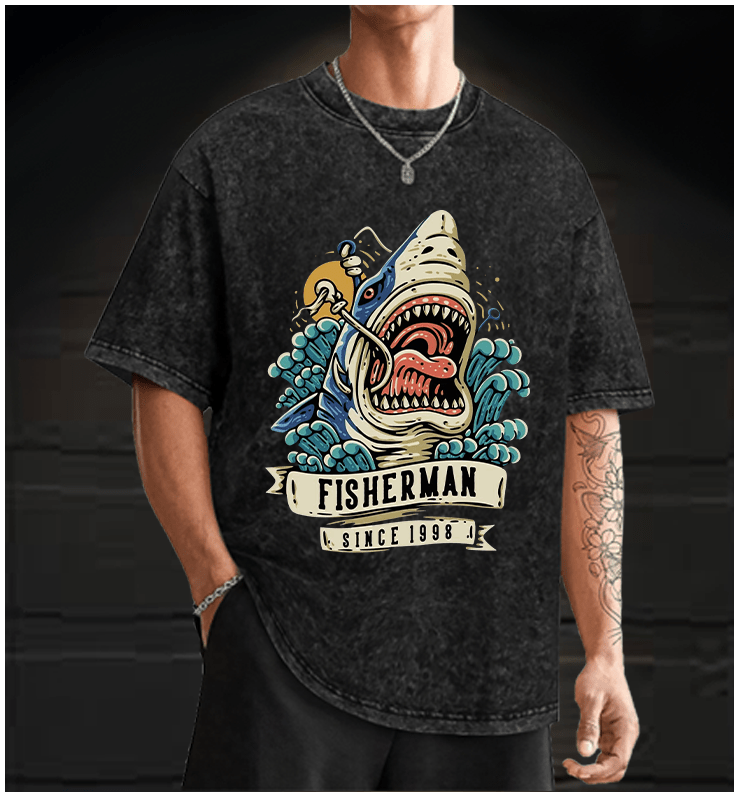  Shark Frenzy  Vintage Washed 100% Cotton T-Shirt - TheDrunkShark