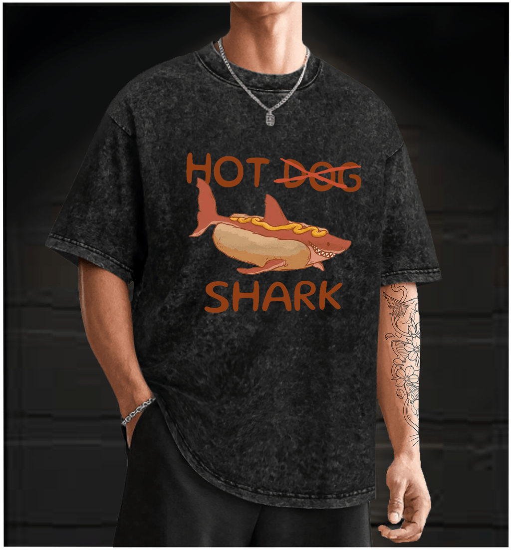 Shark Hot Dog Vintage Washed 100% Cotton T-Shirt - TheDrunkShark