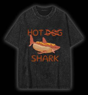 Shark Hot Dog Vintage Washed 100% Cotton T-Shirt - TheDrunkShark