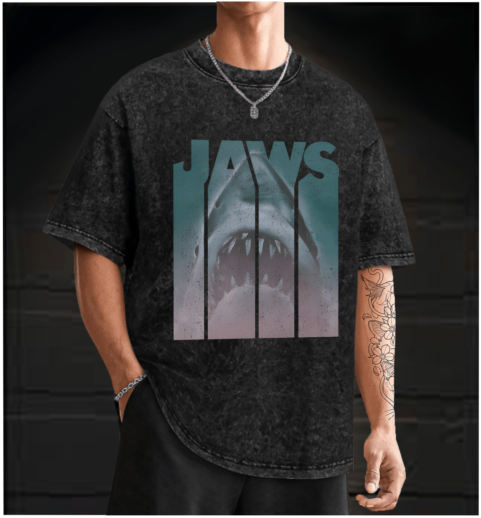 Shark??£¤s Jaws Poster Vintage Washed 100% Cotton T-Shirt - TheDrunkShark