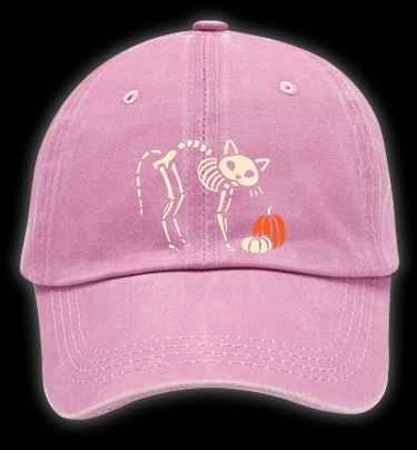 Skeleton Cat's Pumpkin Patrol Vintage Washed 100% Cotton Baseball Hat - TheDrunkShark