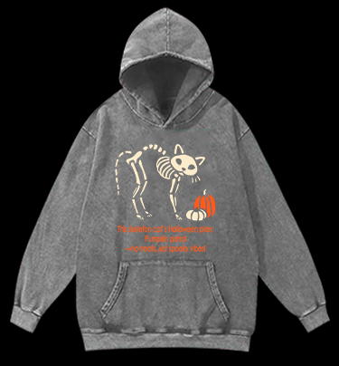 Skeleton Cat's Pumpkin Patrol Vintage Washed 100% Cotton Hoodie - TheDrunkShark