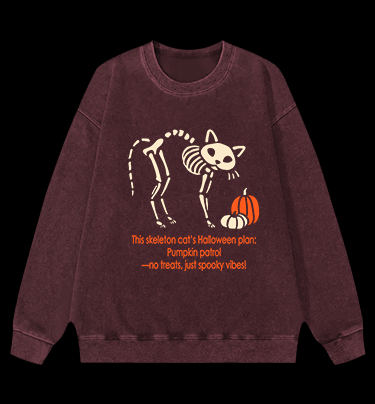 Skeleton Cat's Pumpkin Patrol Vintage Washed 100% Cotton Sweatshirt - TheDrunkShark