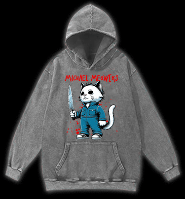 Slasher Cat Vintage Washed 100% Cotton Hoodie - TheDrunkShark