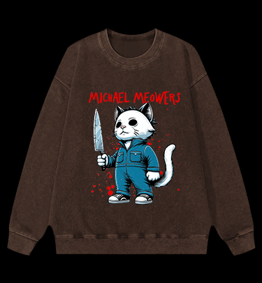 Slasher Cat Vintage Washed 100% Cotton Sweatshirt - TheDrunkShark