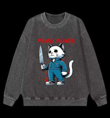 Slasher Cat Vintage Washed 100% Cotton Sweatshirt - TheDrunkShark