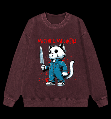Slasher Cat Vintage Washed 100% Cotton Sweatshirt - TheDrunkShark