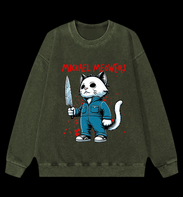 Slasher Cat Vintage Washed 100% Cotton Sweatshirt - TheDrunkShark