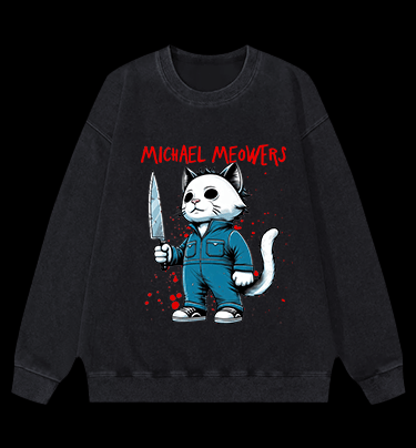 Slasher Cat Vintage Washed 100% Cotton Sweatshirt - TheDrunkShark