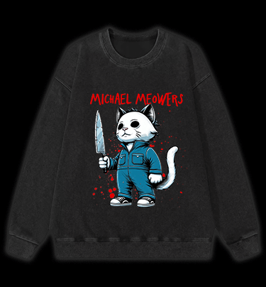 Slasher Cat Vintage Washed 100% Cotton Sweatshirt - TheDrunkShark