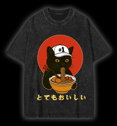 Slurpin Cat Vintage Washed 100% Cotton T-Shirt - TheDrunkShark