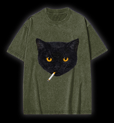  Smoking Cat  Monster Vintage Washed 100% Cotton T-Shirt - TheDrunkShark
