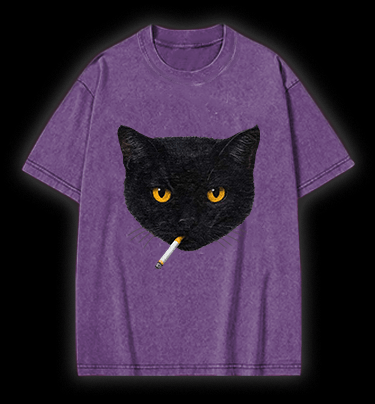  Smoking Cat  Monster Vintage Washed 100% Cotton T-Shirt - TheDrunkShark