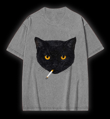  Smoking Cat  Monster Vintage Washed 100% Cotton T-Shirt - TheDrunkShark