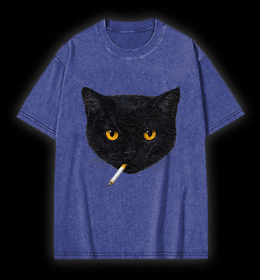  Smoking Cat  Monster Vintage Washed 100% Cotton T-Shirt - TheDrunkShark