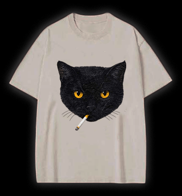  Smoking Cat  Monster Vintage Washed 100% Cotton T-Shirt - TheDrunkShark