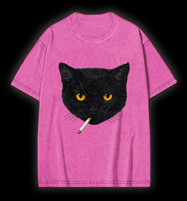  Smoking Cat  Monster Vintage Washed 100% Cotton T-Shirt - TheDrunkShark