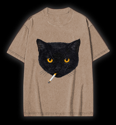  Smoking Cat  Monster Vintage Washed 100% Cotton T-Shirt - TheDrunkShark