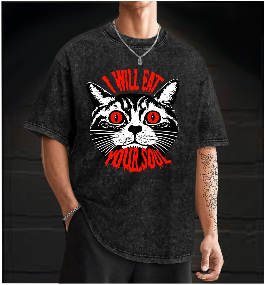  Soul Eater Cat Vintage Washed 100% Cotton T-Shirt - TheDrunkShark