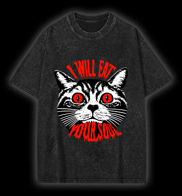  Soul Eater Cat Vintage Washed 100% Cotton T-Shirt - TheDrunkShark