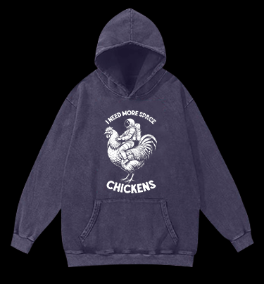 Space Chicken Fantasy Vintage Washed 100% Cotton Hoodie - TheDrunkShark