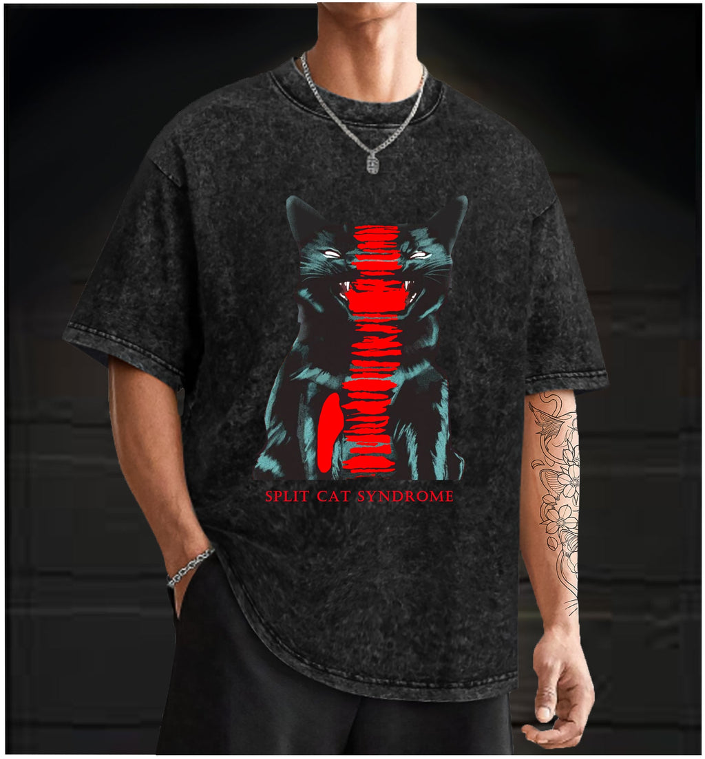  Split Cat Syndrome Vintage Washed 100% Cotton T-Shirt - TheDrunkShark