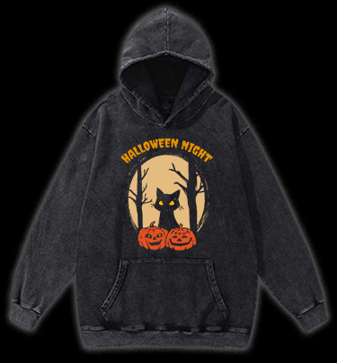 Spooky Cat Vibe Vintage Washed 100% Cotton Hoodie - TheDrunkShark