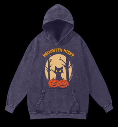 Spooky Cat Vibe Vintage Washed 100% Cotton Hoodie - TheDrunkShark