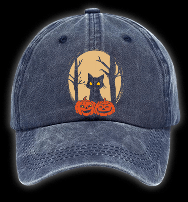 Spooky Cat Vintage Washed 100% Cotton Baseball Hat - TheDrunkShark