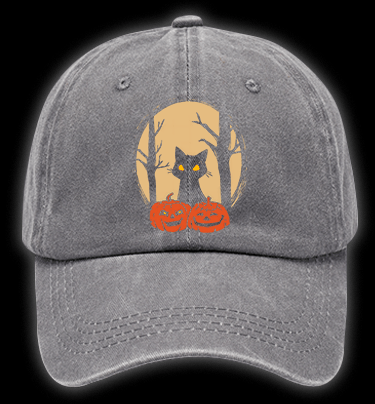 Spooky Cat Vintage Washed 100% Cotton Baseball Hat - TheDrunkShark