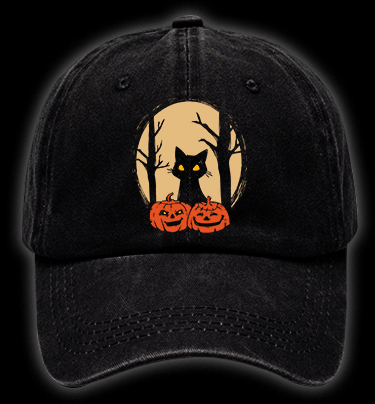 Spooky Cat Vintage Washed 100% Cotton Baseball Hat - TheDrunkShark