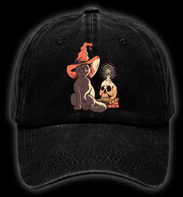 Spooky Cat's Night Vintage Washed 100% Cotton Baseball Hat - TheDrunkShark